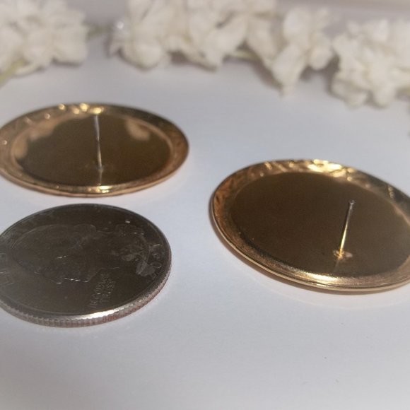 VINTAGE Earrings Black Cream Gold Swirl Circle Statement Jewelry Set Pair A018 - Picture 4 of 5